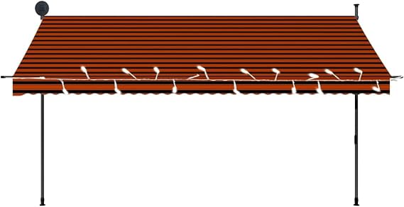 Gecheer Retractable Awning, Manual Adjustable Polyester Canopy with Steel Frame, Orange and Brown Stripes for Patio, Balcony, and Garden